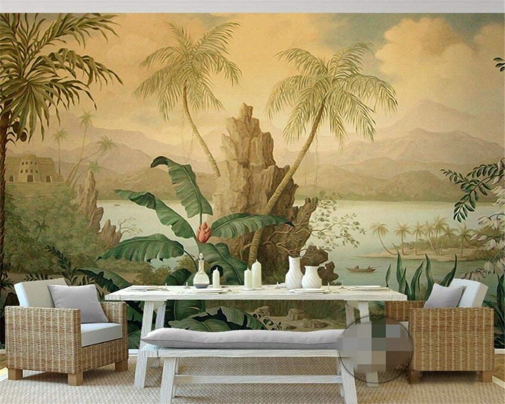 3D Wallpaper Retro Tropical Rain